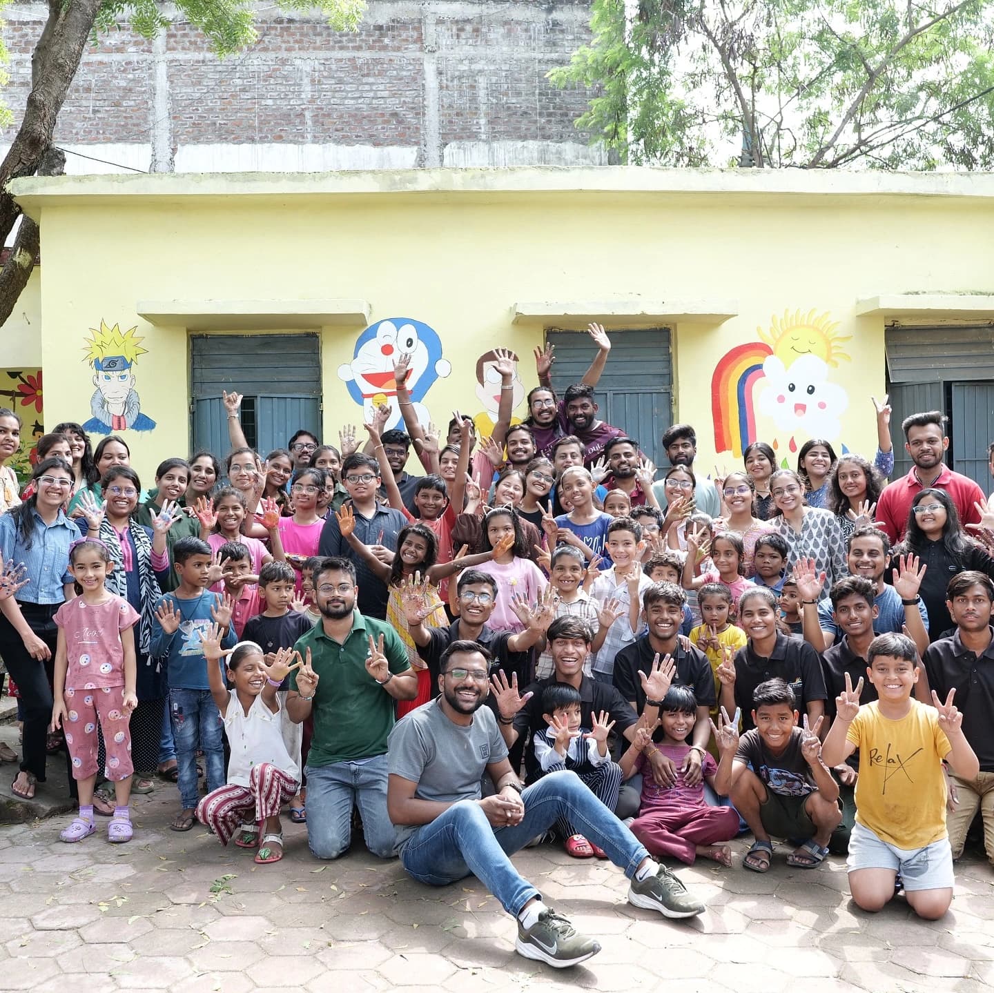 Volunteers completed a school painting